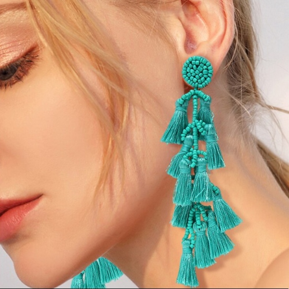 Anita Turquoise Layered Tassel Earrings!